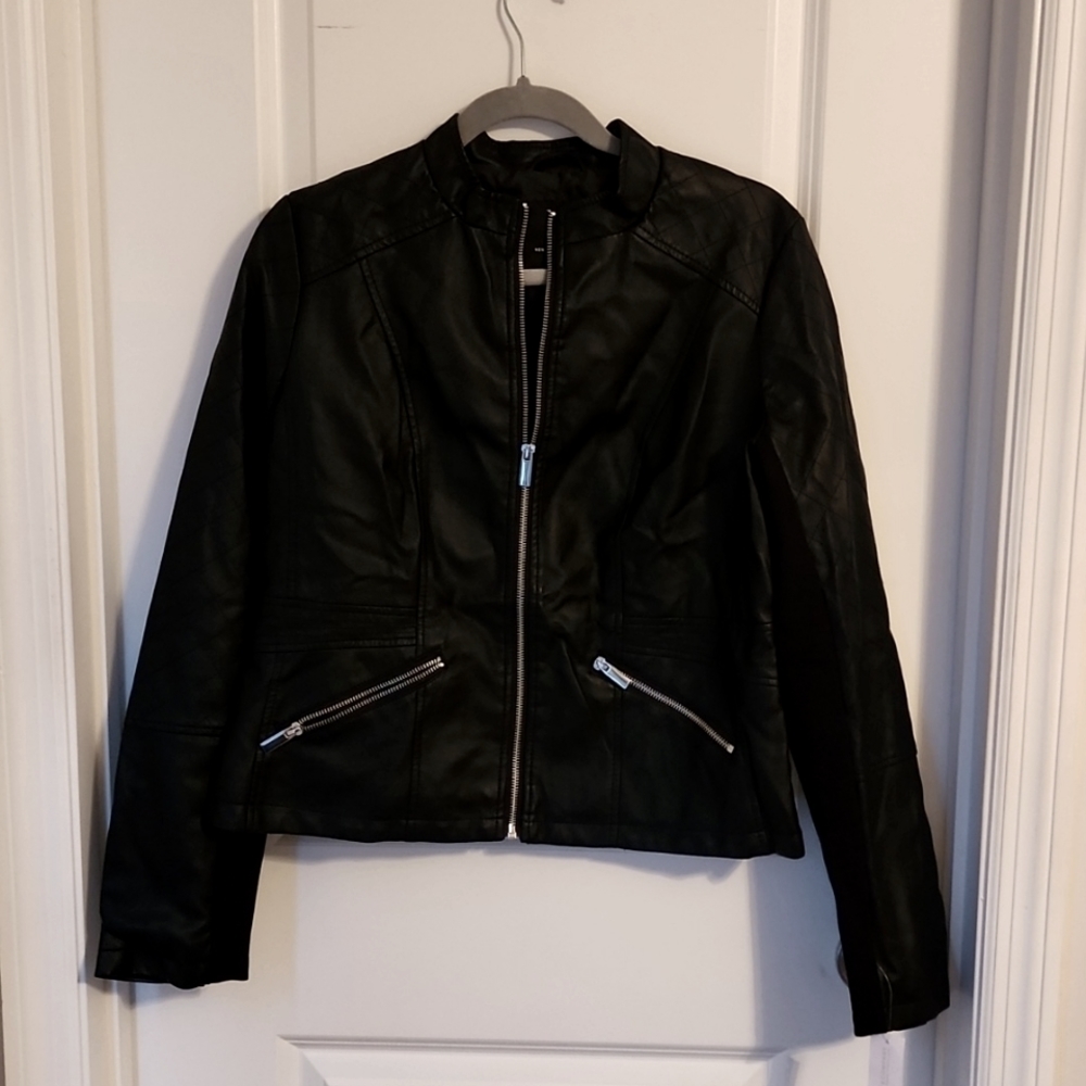 New York and company black medium pelpum leather jacket.
